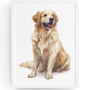 Watercolor Golden Retriever Dog Portrait Wall Art Print, Unframed - Heartwarming